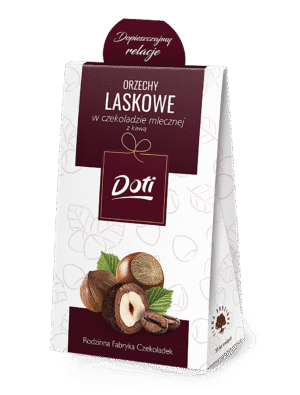 Doti_saszetka_100g_PL_3D_v02_LASKOWE_KAWA Orzechy Laskowe w Czekoladzie Mlecznej z Kawą